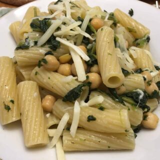Rigatoni with Garbanzo Beans and Kale in a plate