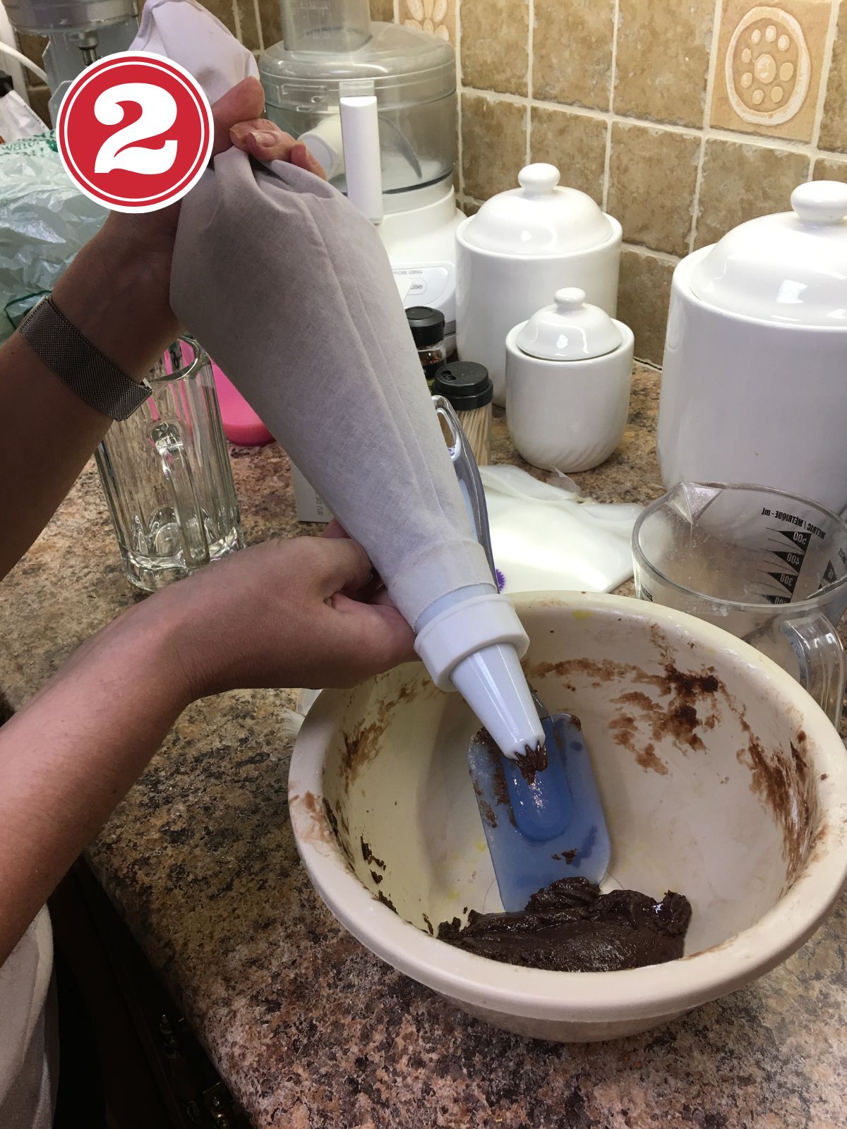 nutella batter in a piping bag