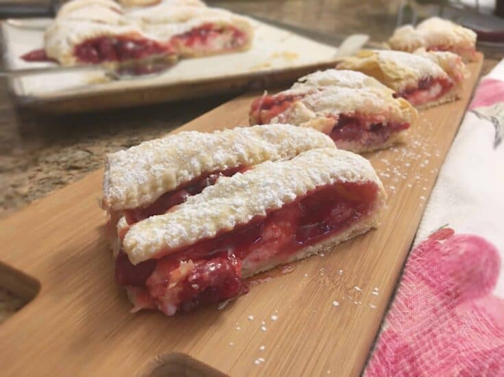 Cherry Strudel on a wooden board