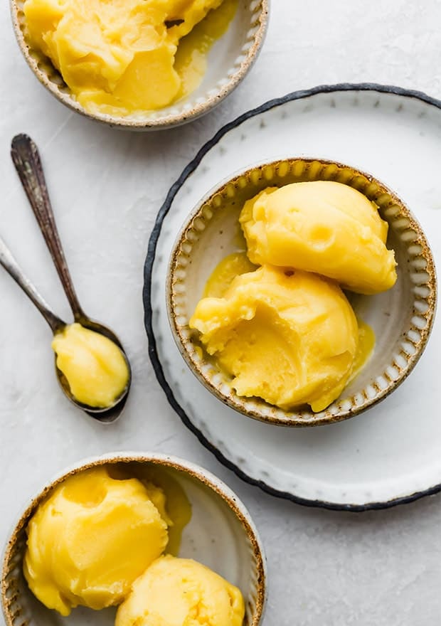 Mango Sorbet in a bowl
