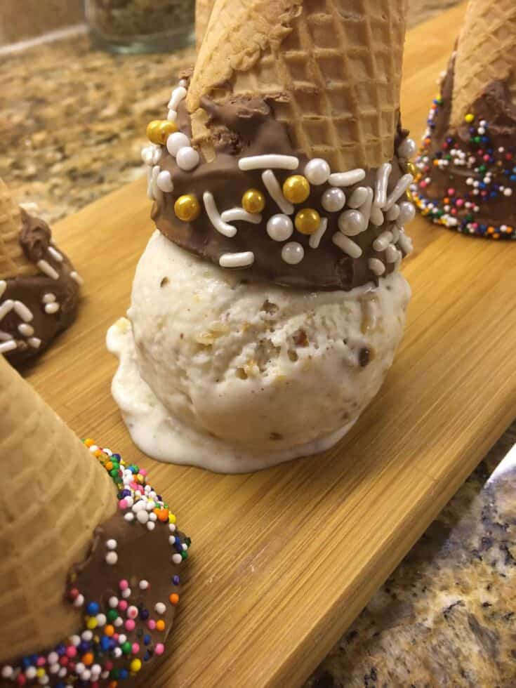 Torrone (Nougat) Ice Cream Upside Down in a cone