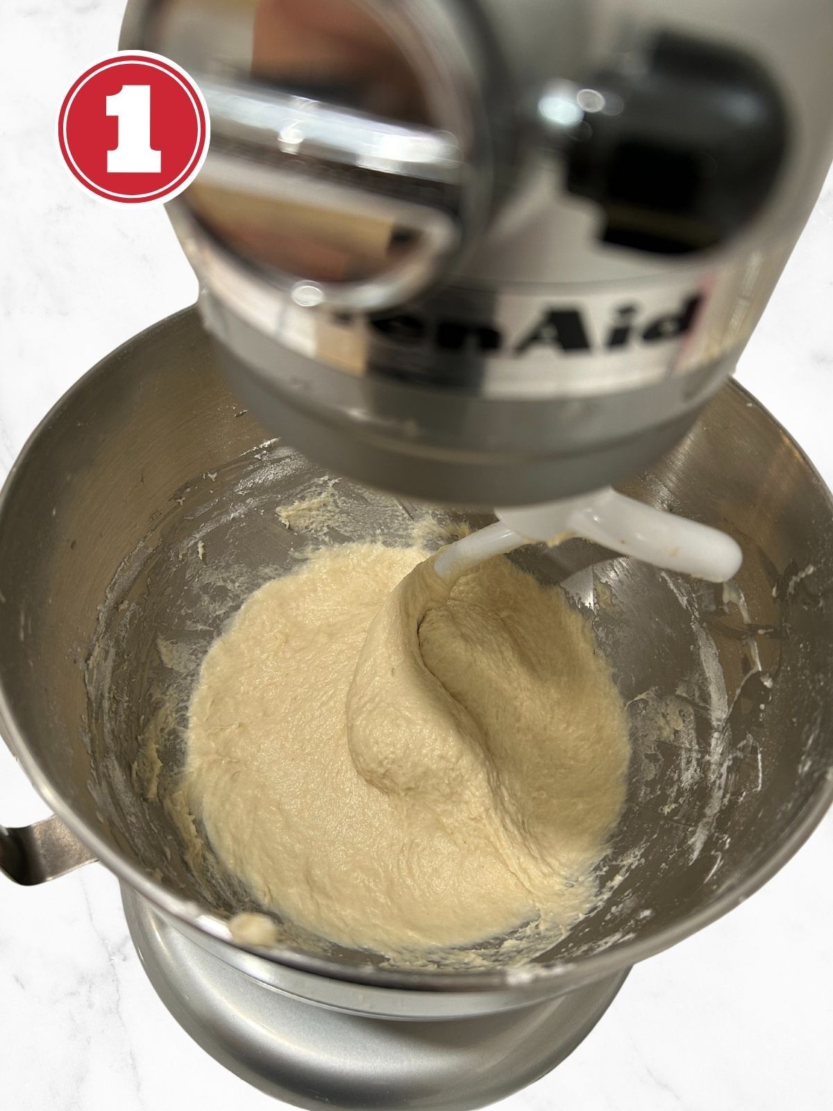 dough ingredients in a stand mixer