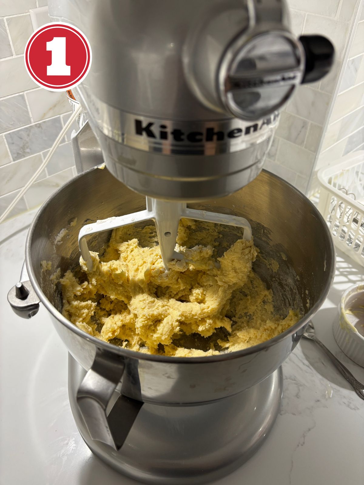 Italian butter cookie ingredients in a stand mixer