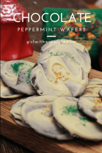 Chocolate Peppermint Wafers on a wood board PIN