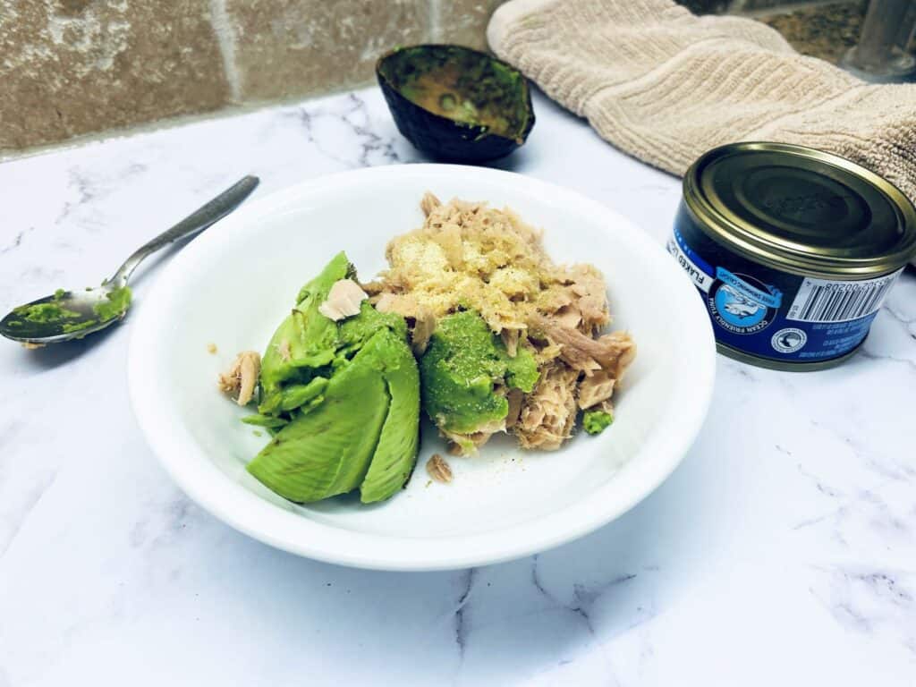 Avocado and Tuna in a White bowl
