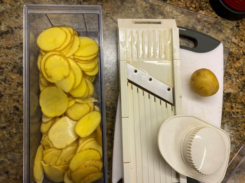 Potatoes sliced with a mandolin