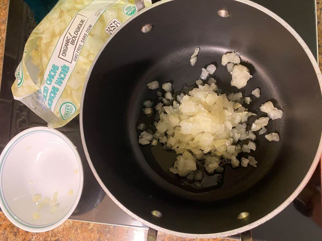 diced onion and olive oil in a pot