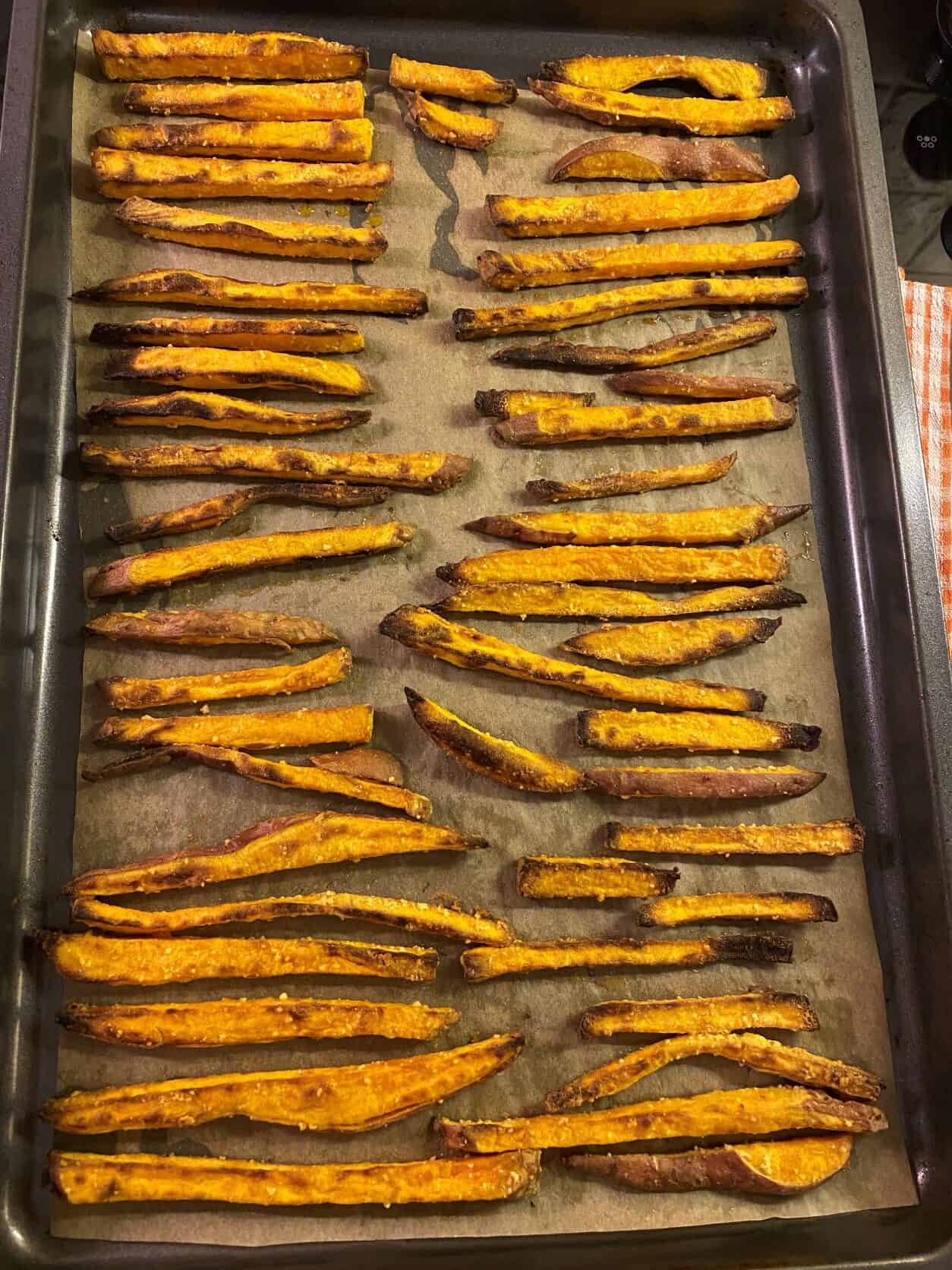 crispy Sweet Potato Fries on a baking tray