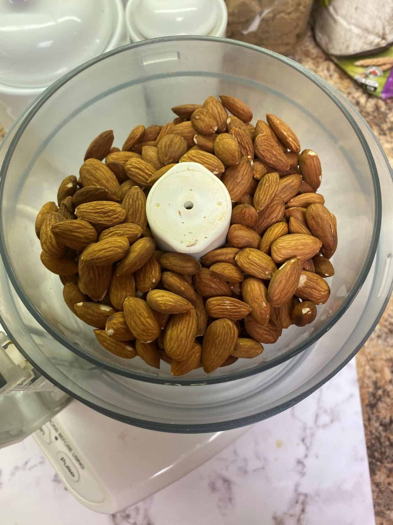 lightly roasted almonds in a food processor
