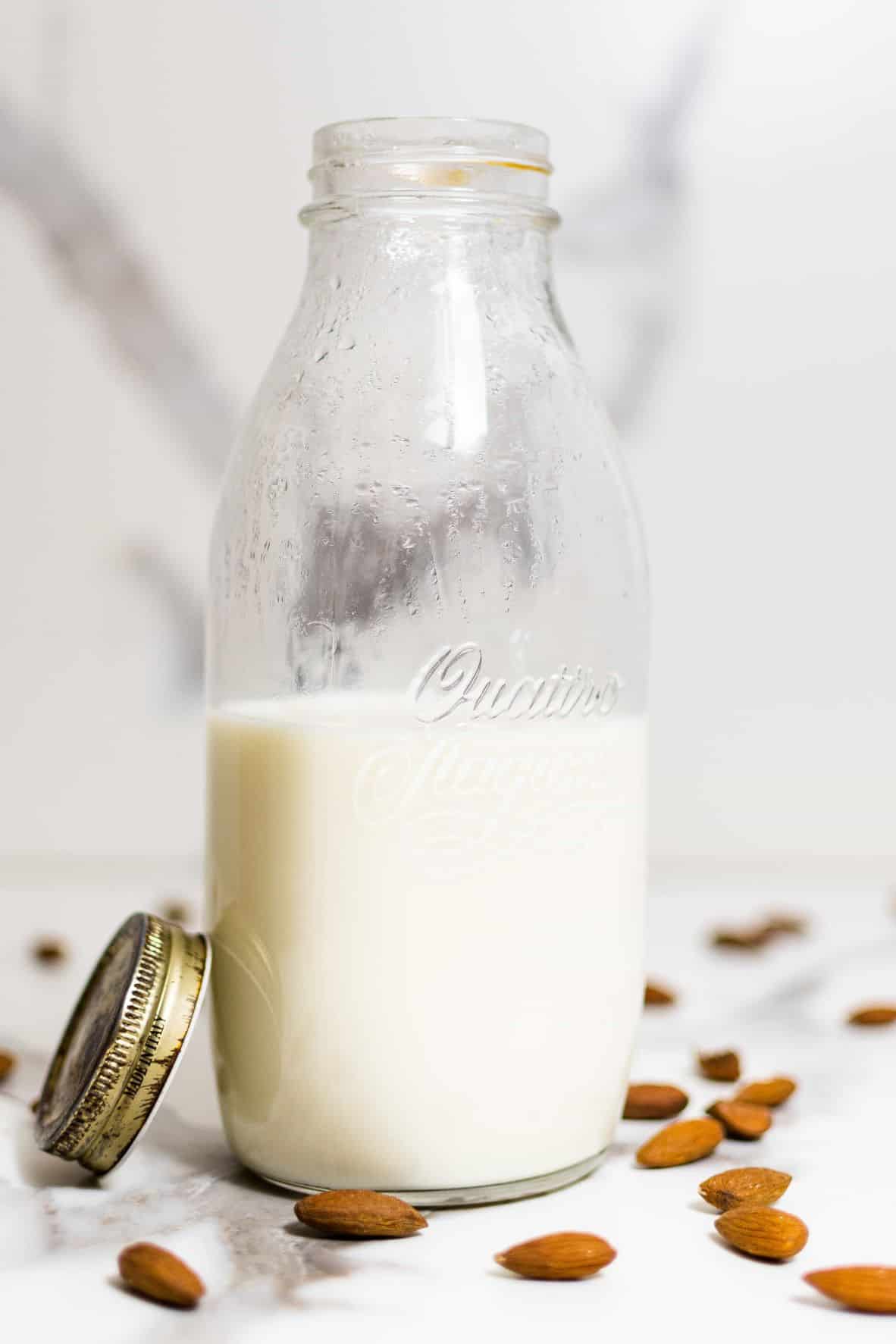 homemade almond milk in a jar