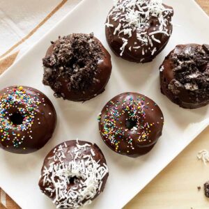 Double Chocolate Donuts on a white plate