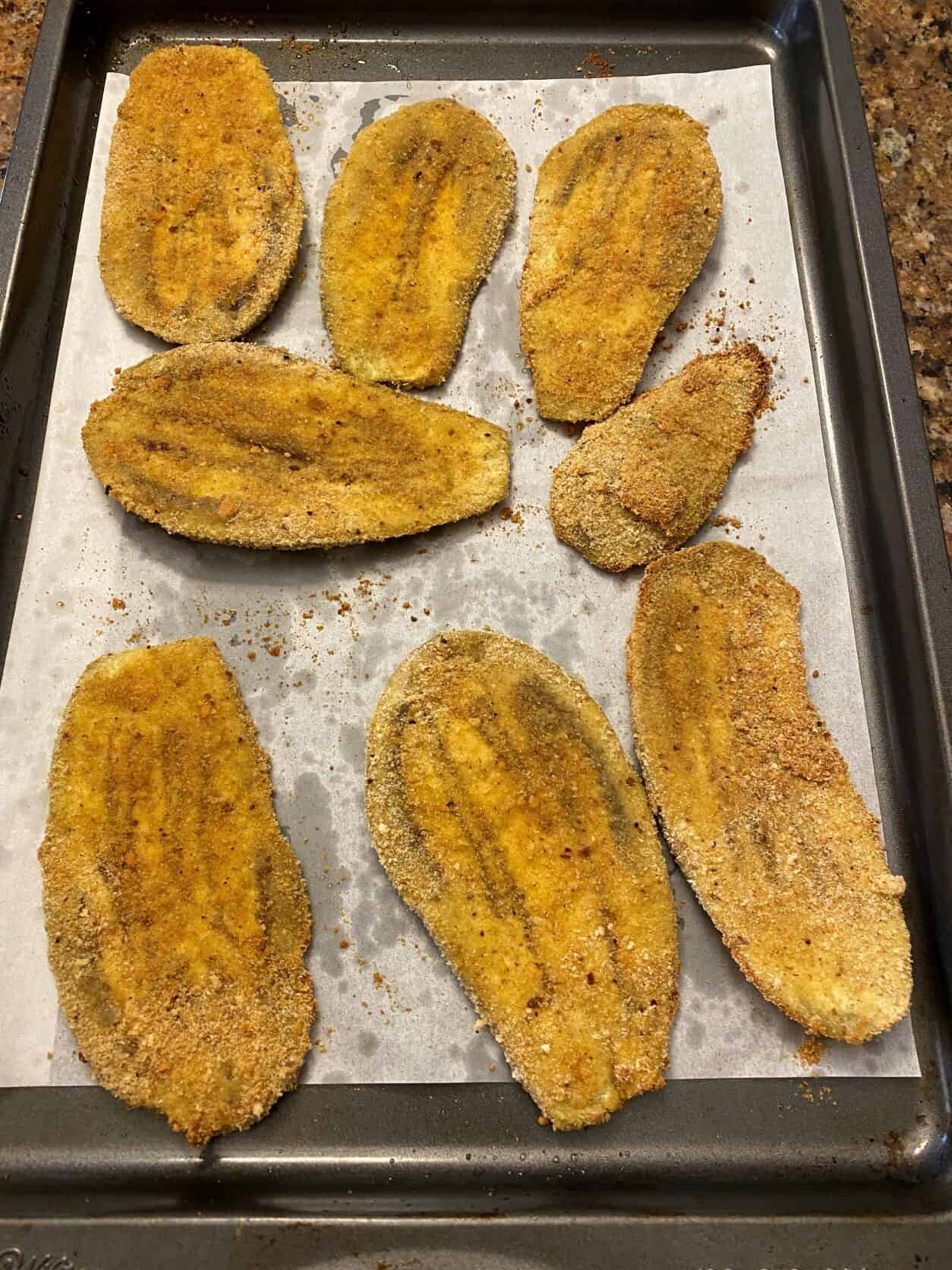 Eggplant slices breaded and cooked