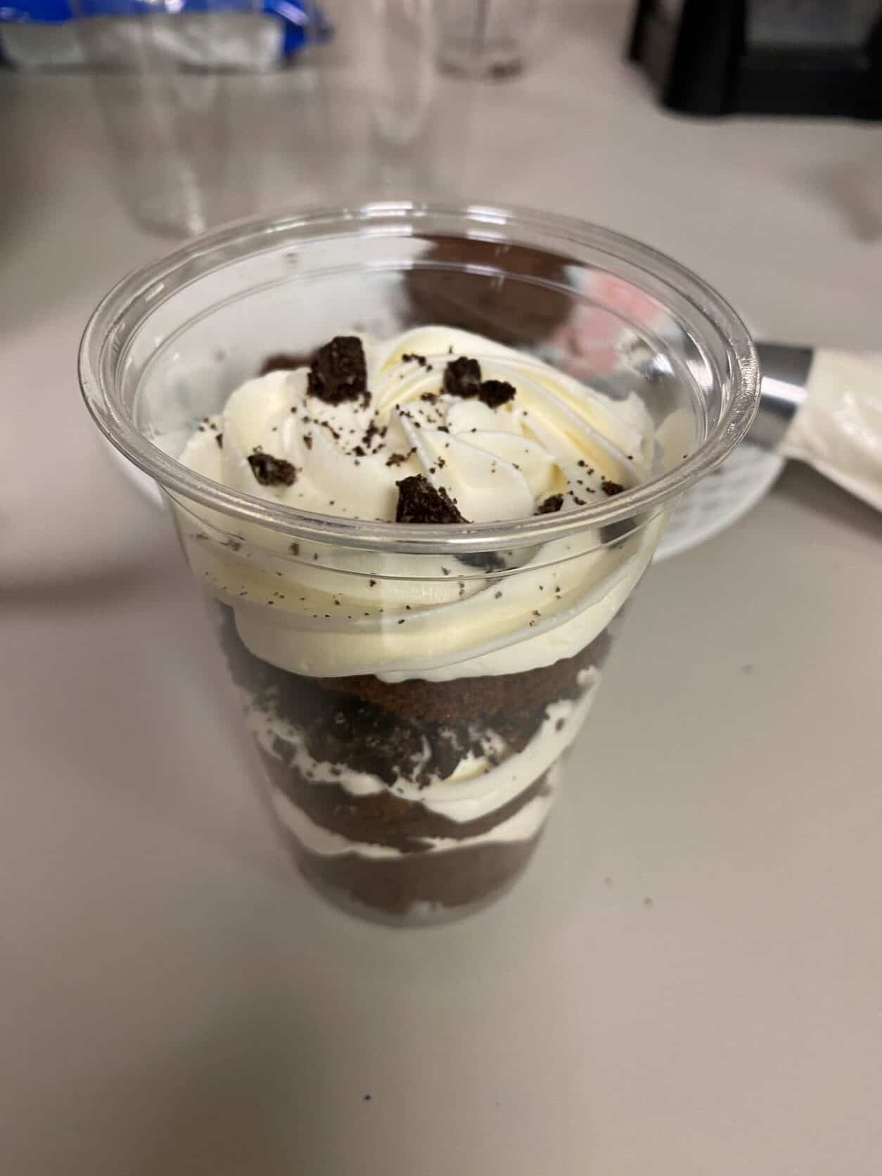 Assembled cookies and cream cup