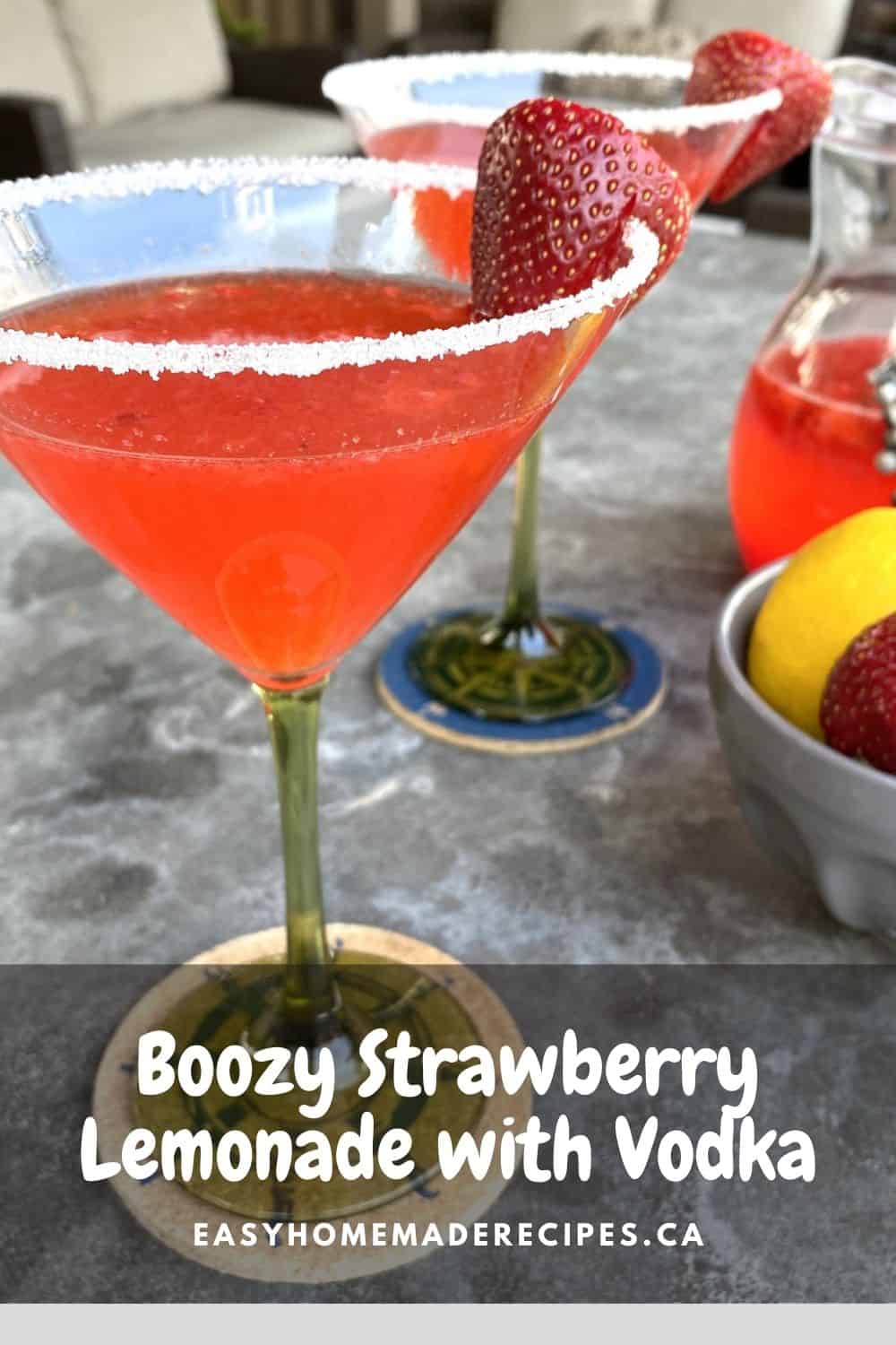 Strawberry Lemonade with Vodka in martini glasses PIN