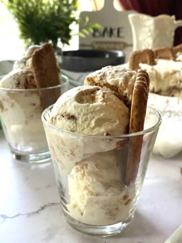 Lotus Biscoff ice cream in a cup and loaf pan