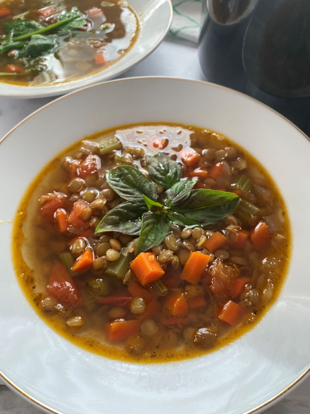 Lentil and Carrot Soup in a White Plate