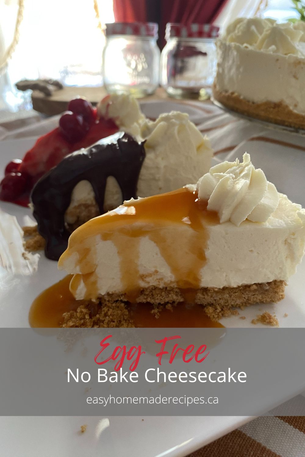 No Bake Cheesecake 3 ways on a platter PIN