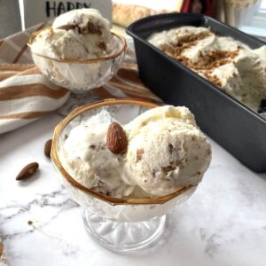 Torronte icecream in a gold plated ice cream bowl