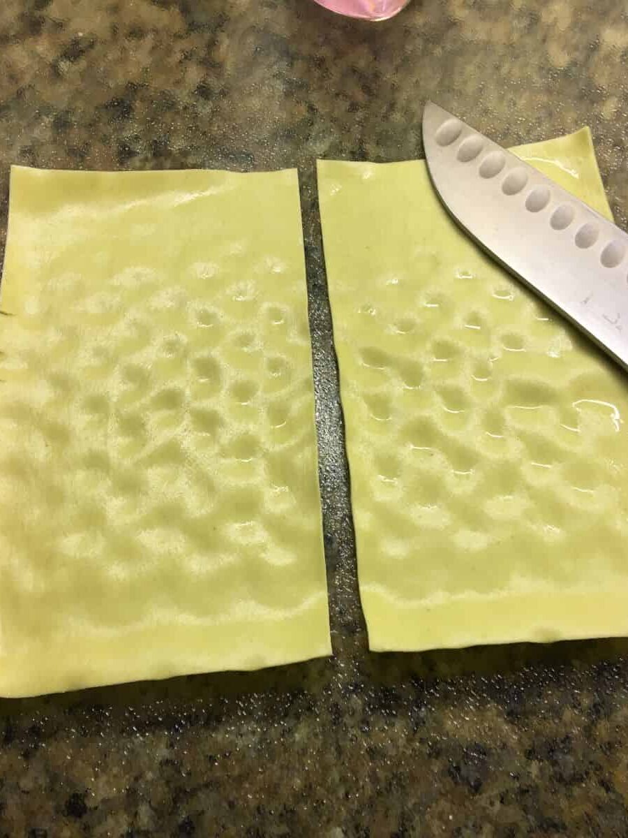 a lasagna sheet cut in two