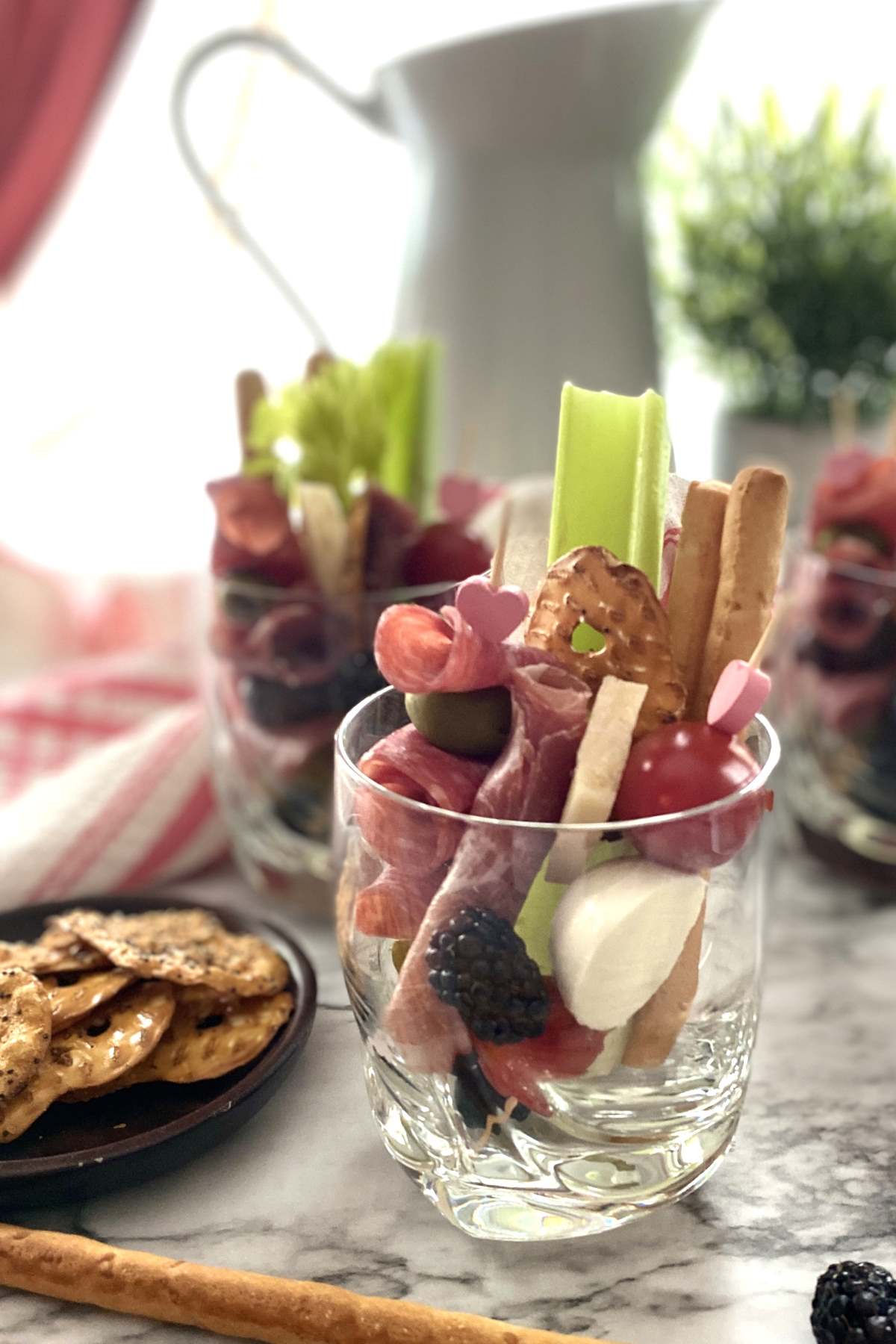 Antipasto in glass drinking cups