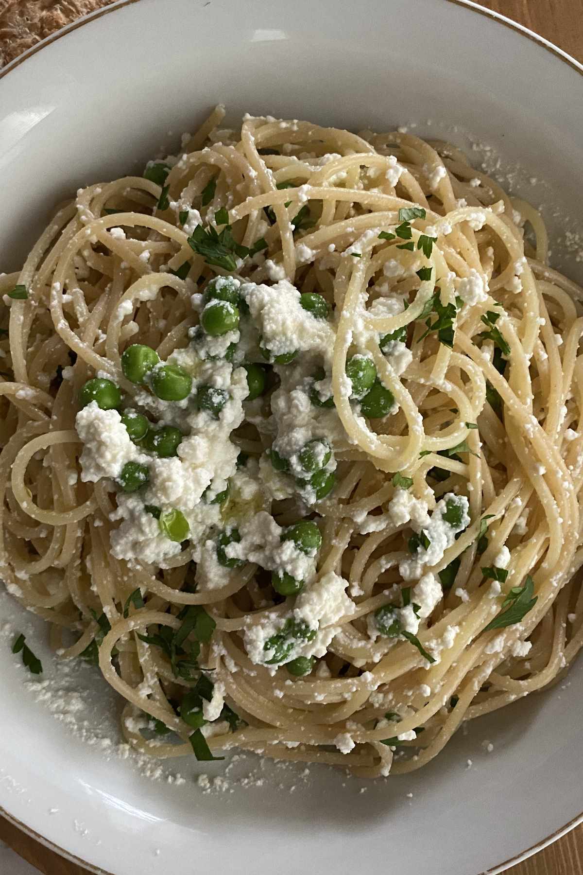 Pasta with Ricotta in a white plate