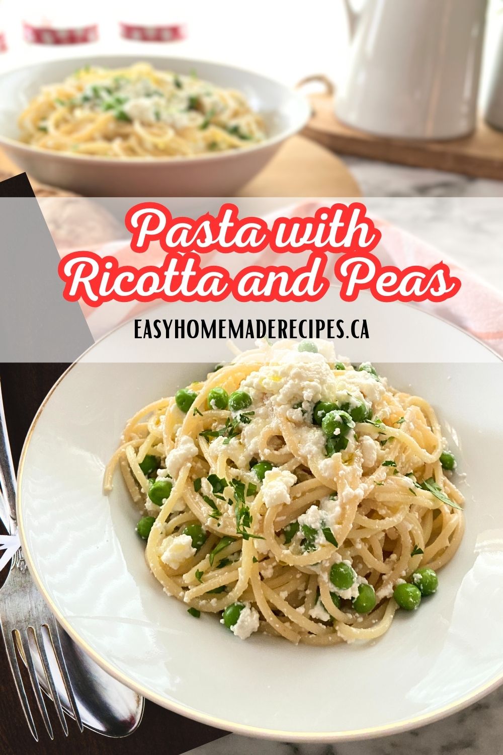 Pasta with Ricotta in a white plate Pinterest PIN