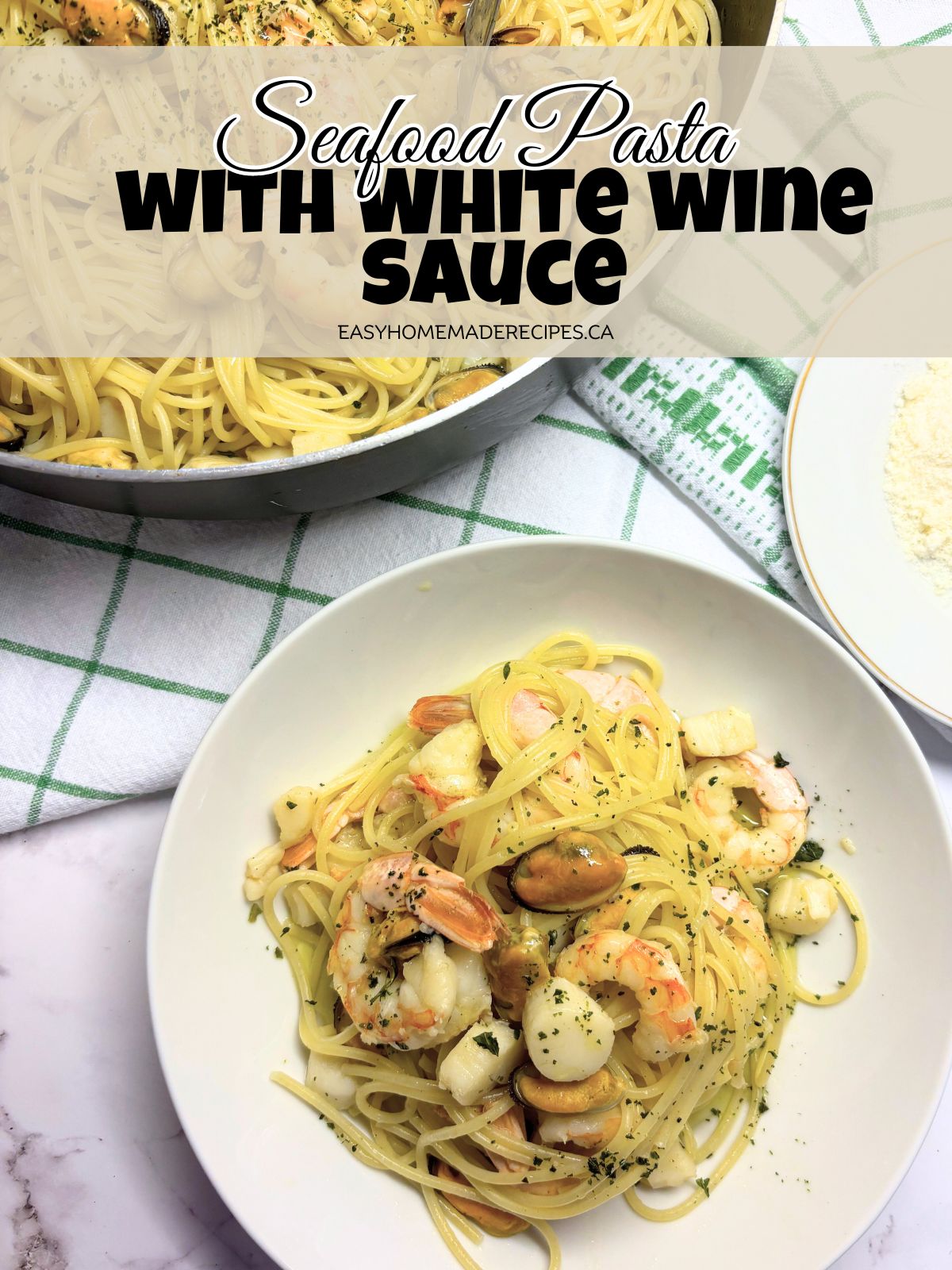 seafood pasta in a white plate PIN