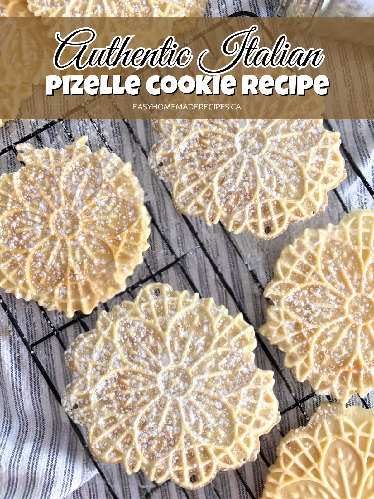 Pizzelle cookies with anise on cooling rack PIN