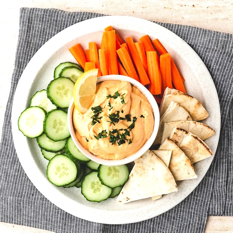 Harissa Cottage cheese Dip in a small white bowl