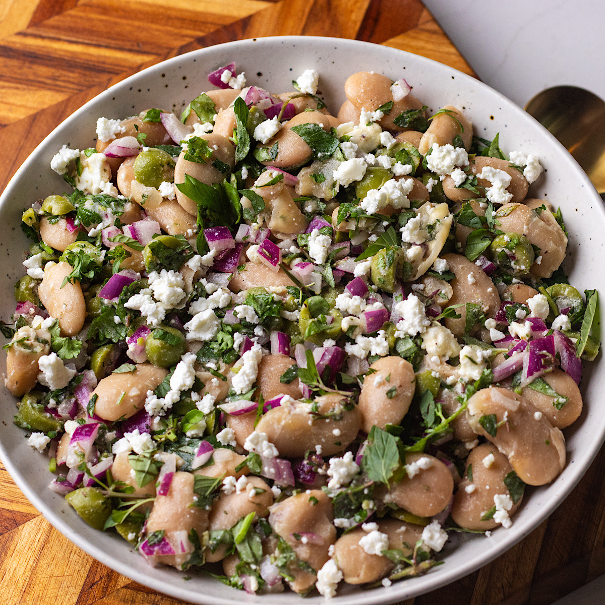 Herb Bean Salad in a grey bowl