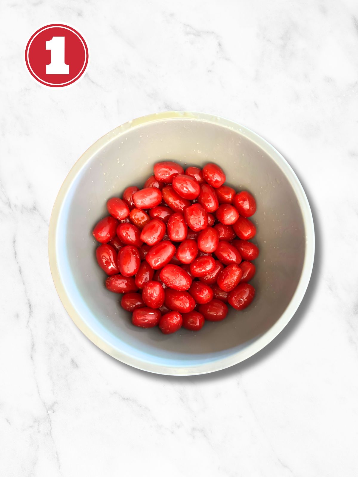 cherry tomatoes in a grey bowl