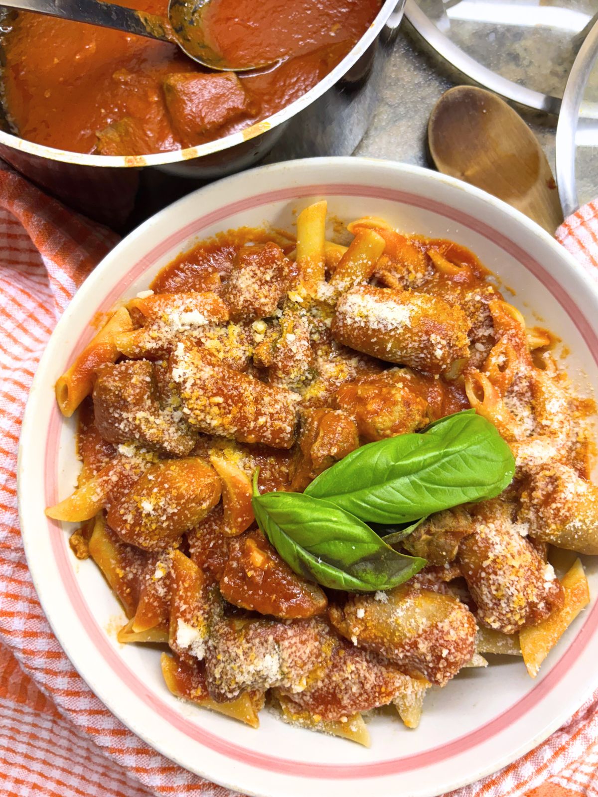 Pasta with Sunday Sauce in a bowl