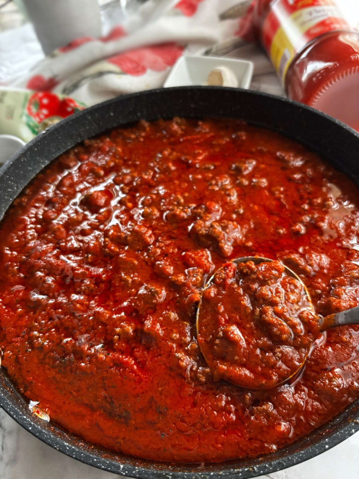 cooked meat sauce in a skillet