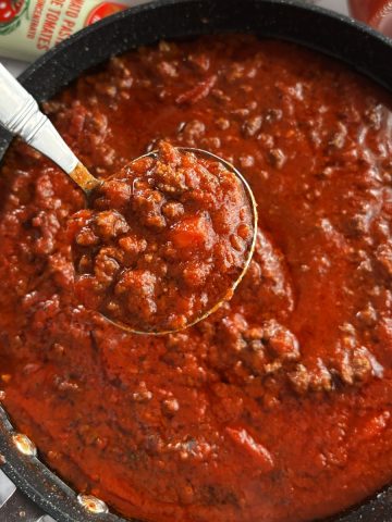 cooked meat sauce in a skillet