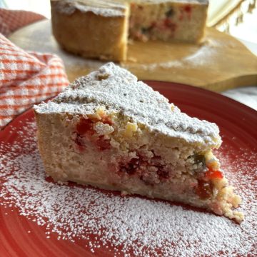 slice of Pastiera Napolitana in a red plate
