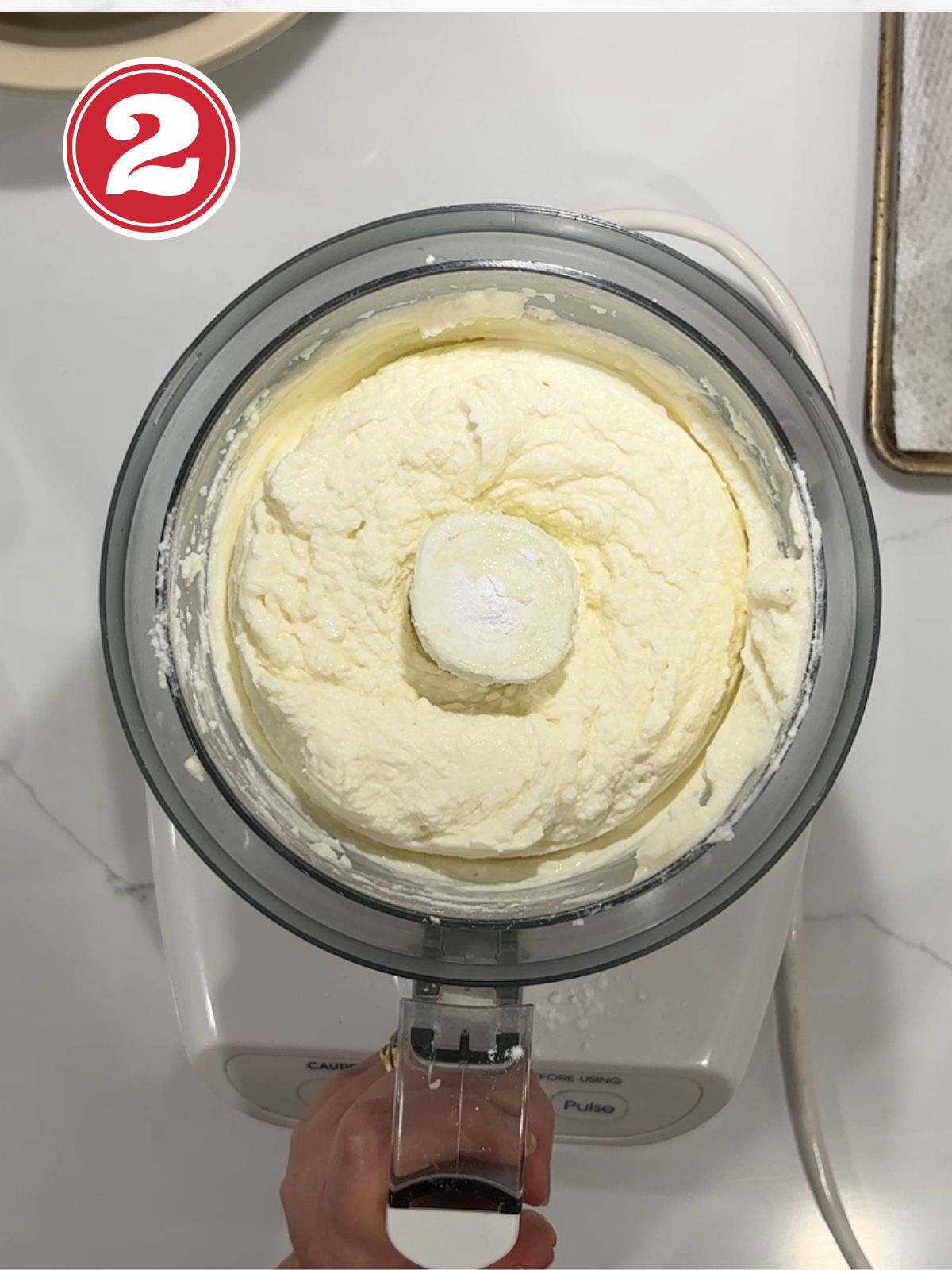 cannoli filling ingredients in a food processor